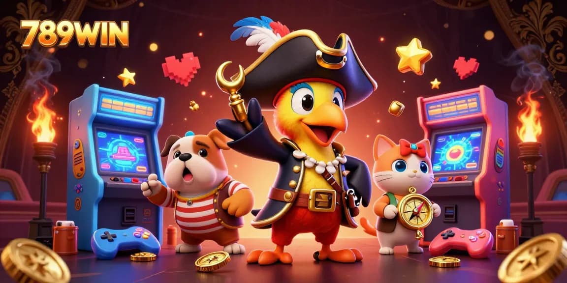 Experience the thrill of 789WIN with animated pirate characters amid vibrant casino elements