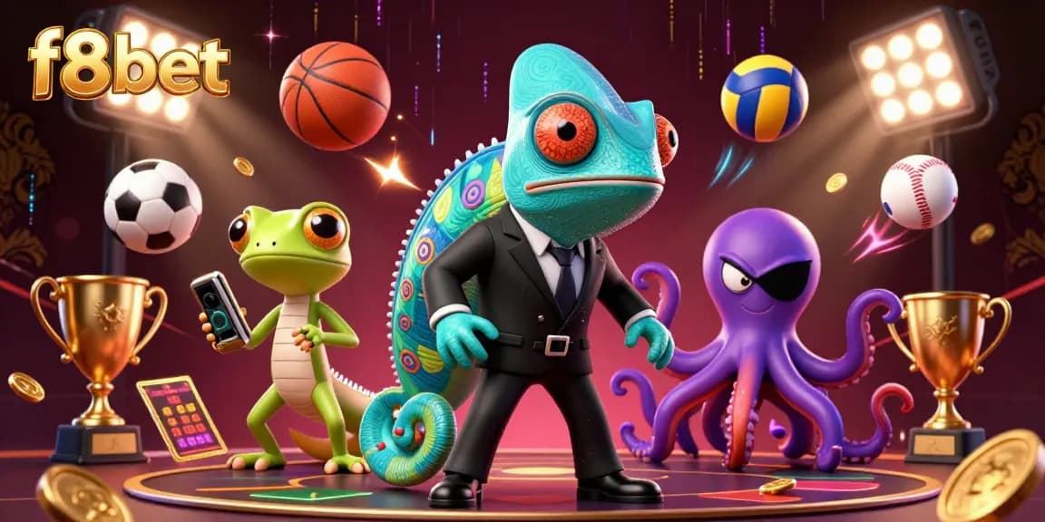 Experience thrills with f8bet as a chameleon agent and friends in a vibrant casino scene.