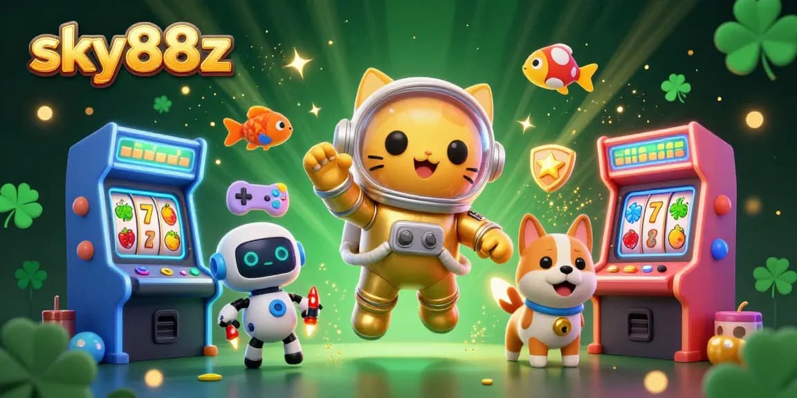Play and win with sky88z in a vibrant 3D casino scene featuring immersive slot elements.