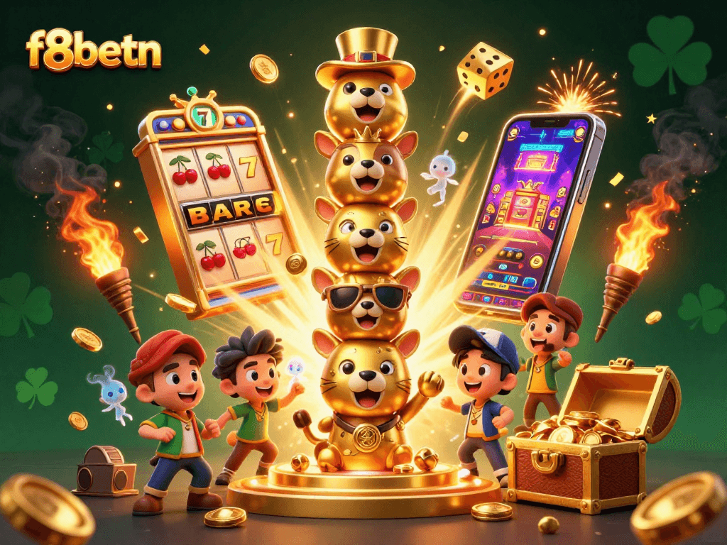 Engage with thrilling slots at f8betn, featuring vibrant jackpot scenes, dynamic game elements, and lively graphics.