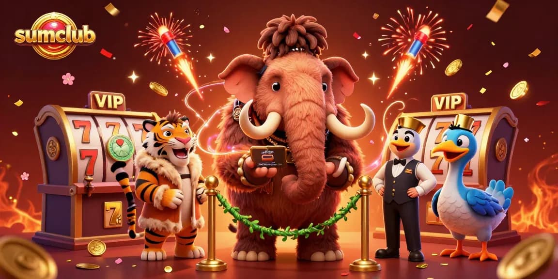 Experience thrilling gameplay at sumclub with a vibrant casino scene, showcasing unique characters and festive elements.