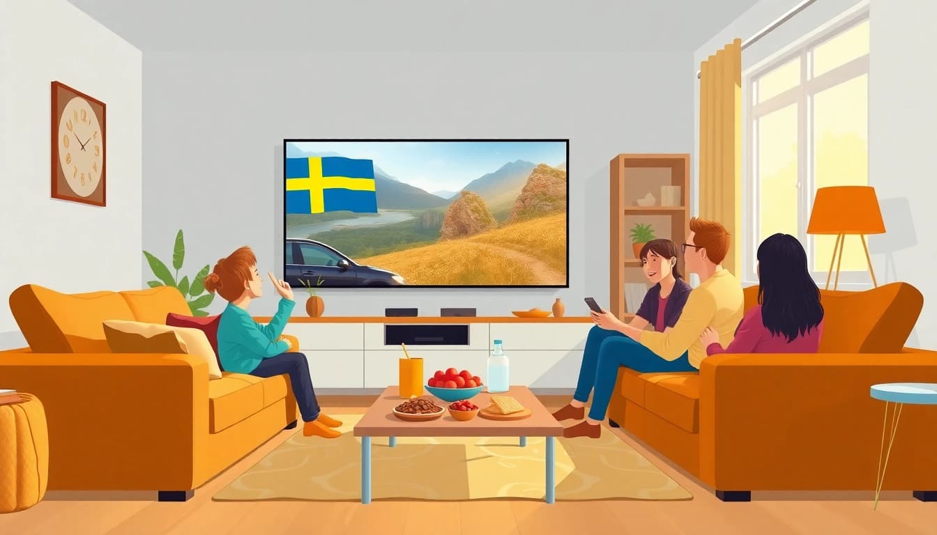 Enjoying high-quality iptv Sweden streaming in a cozy living room setting.