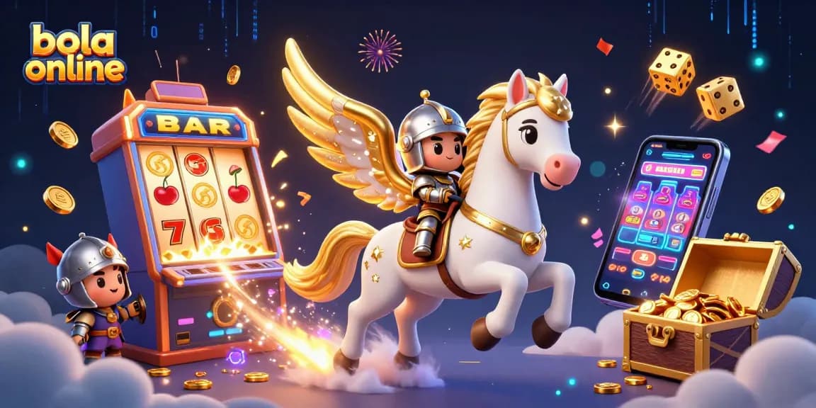 Bola online betting with a celestial horse, coins, and exciting casino elements bursting through a vibrant scene.