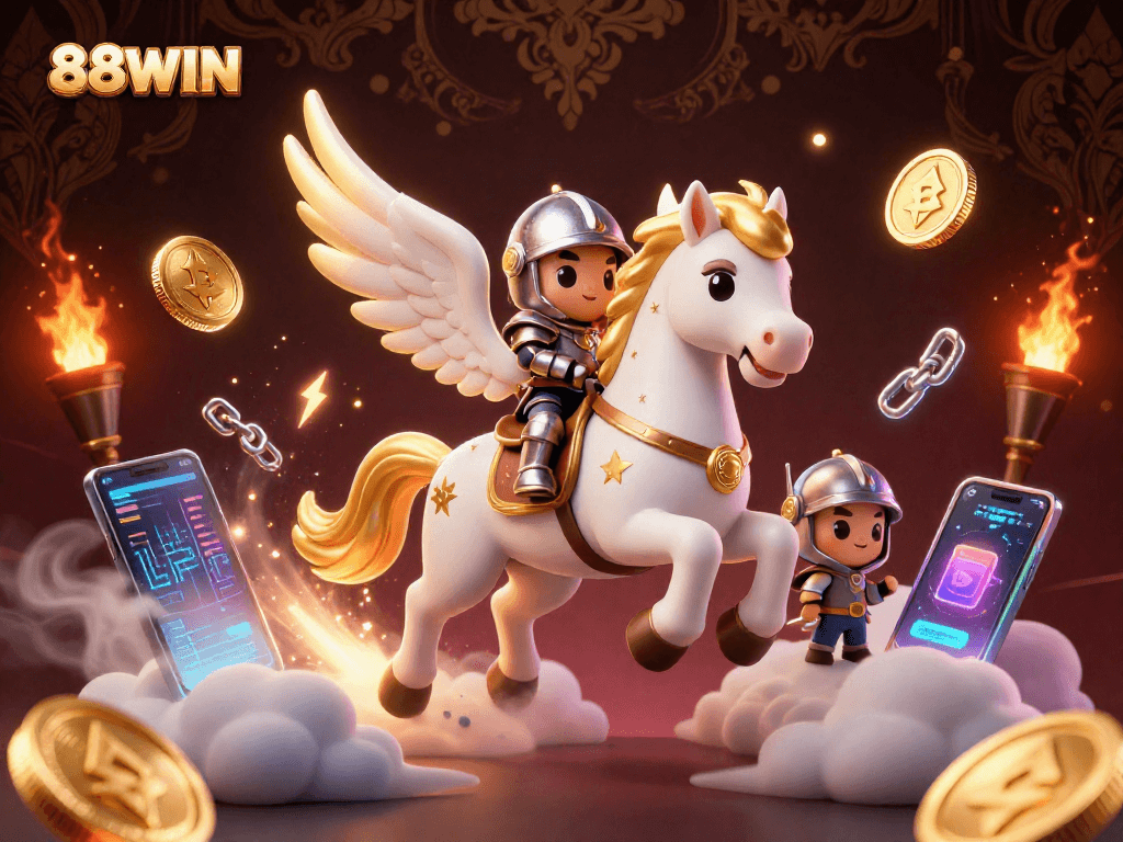 Experience thrilling gaming adventures at 88WIN with a vibrant 3D casino illustration.
