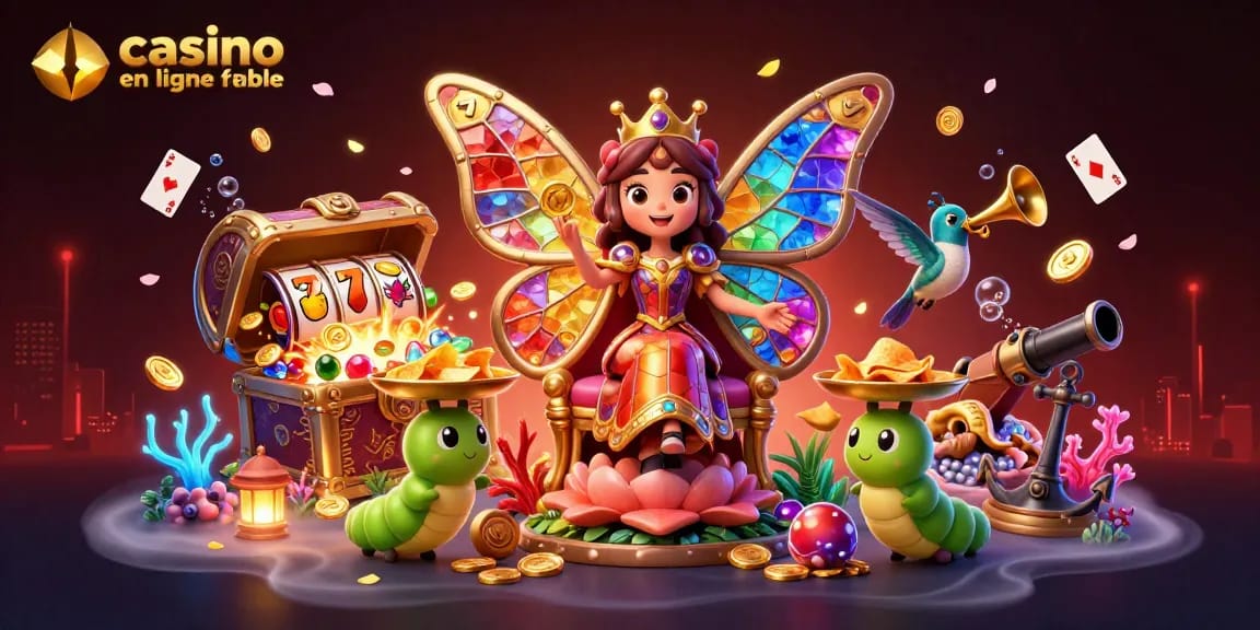 Illustration 3D d'une reine papillon colorée au casino en ligne fiable avec des éléments de machines à sous.