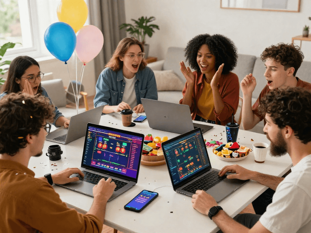 Engaged players enjoying togel online in a lively home setting during a vibrant game night.