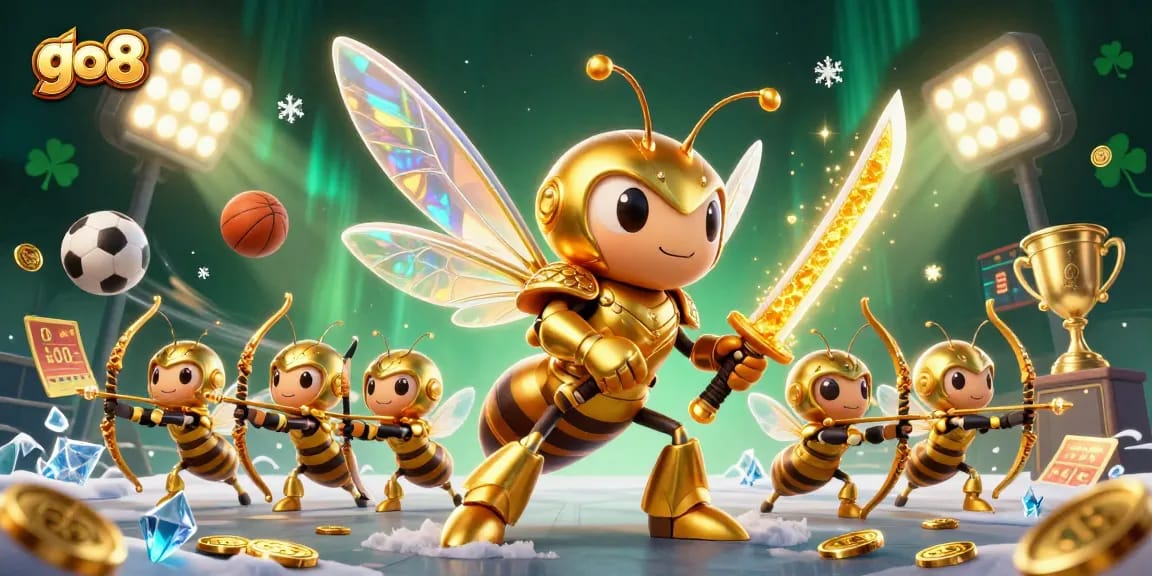 Engage with go8's dynamic betting experience featuring vibrant 3D characters and sports elements.