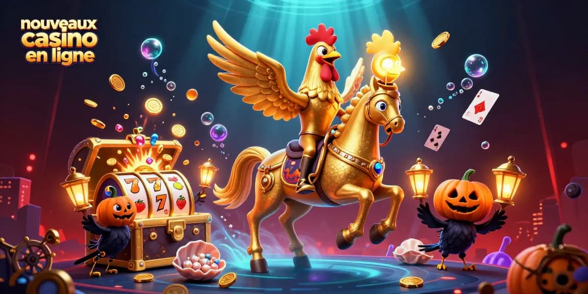 Découvrez les nouveaux casinos en ligne avec une scène magique et riche en détails de jeux et personnages.