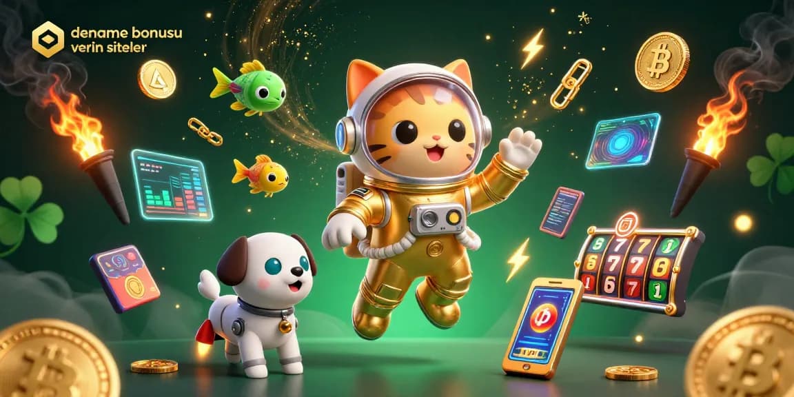 Engage with deneme bonusu veren siteler in this vibrant 3D casino scene filled with slots and crypto elements.