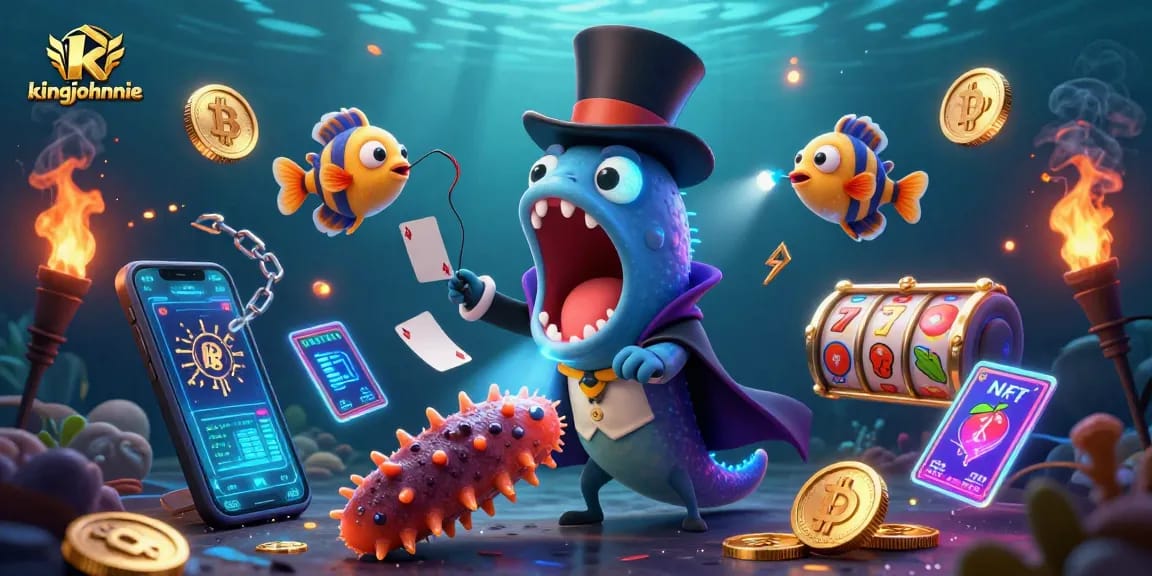 Engage with kingjohnnie as the magical eel performs dazzling card tricks surrounded by crypto elements.