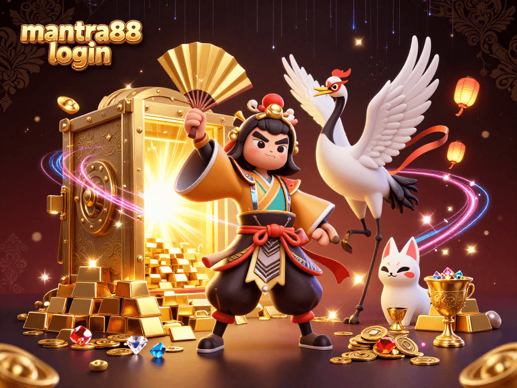Experience the excitement of mantra88 login with a dynamic casino-themed illustration featuring vibrant characters and elements.