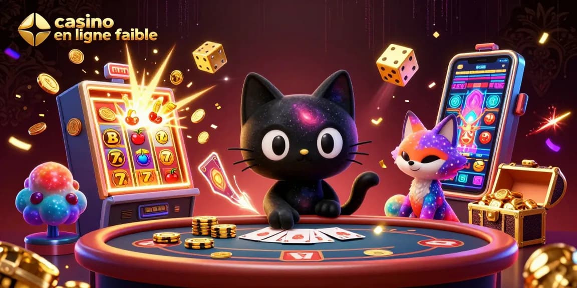 Une illustration dynamique d'un casino en ligne fiable avec un chat noir en trou de ver et un renard nébuleux dans un décor cosmique.