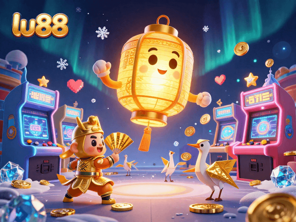 Engage with lu88's vibrant casino universe featuring a golden lantern spirit and exciting game elements.