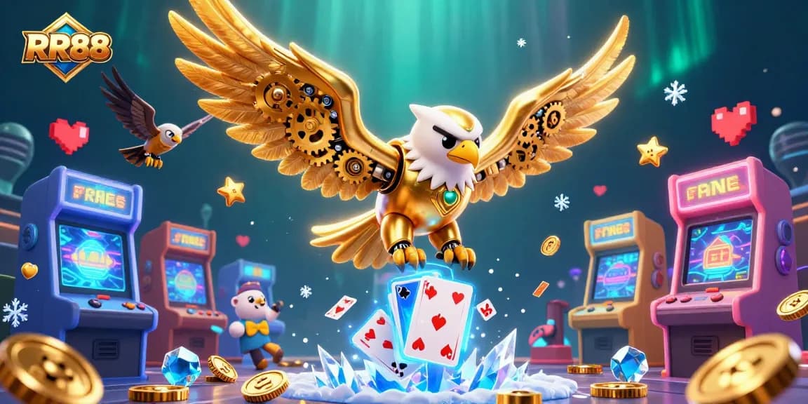 Immerse in RR88's vibrant 3D gaming universe featuring a golden eagle in dynamic play.