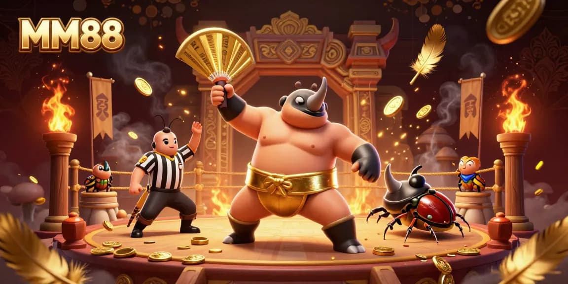 Experience exciting gameplay with MM88’s vibrant casino scene featuring a powerful beetle champion.