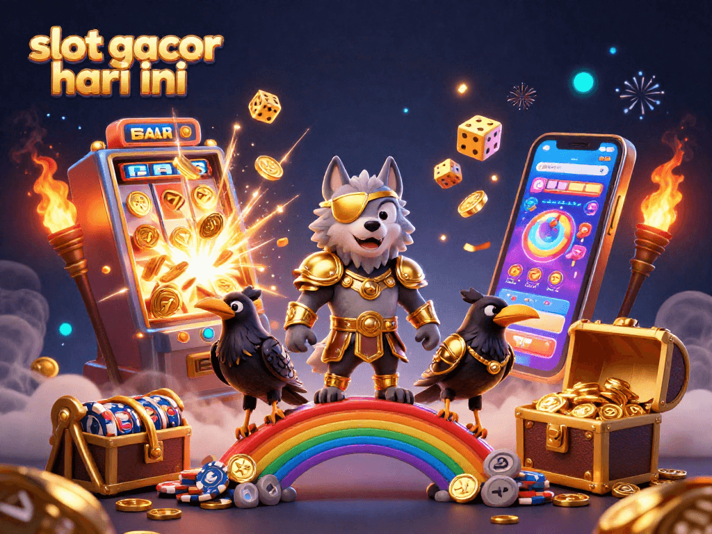 Experience slot gacor hari ini with a vibrant 3D casino illustration bursting with jackpots and exciting game elements.