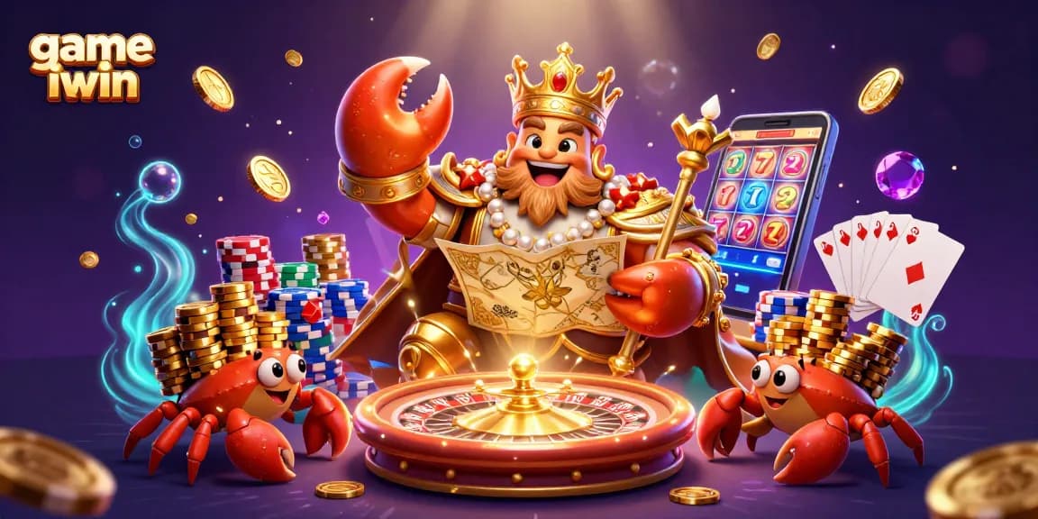 Experience the excitement of the game iwin with the golden crab emperor in a vibrant casino scene.