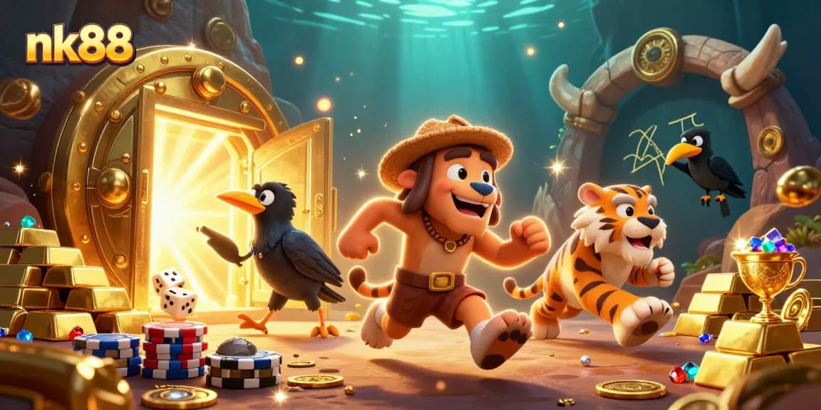 Experience thrilling gaming adventure at nk88 with a vibrant prehistoric casino scene.