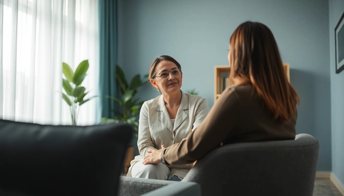 Engaged therapist offering support during a Trauma Therapy session in a calm setting.