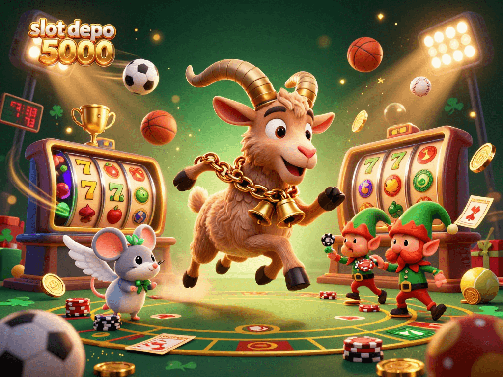 Experience excitement with slot depo 5000 as 3D characters play in a vibrant casino setting.