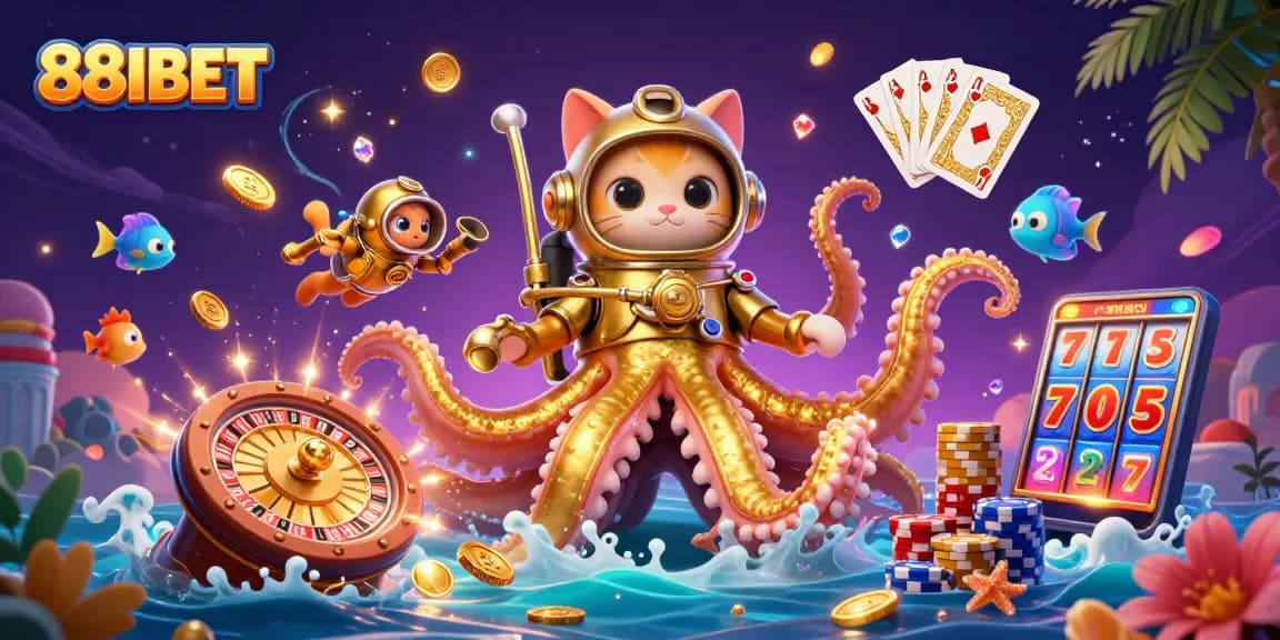Engage in thrilling casino adventures with 88IBET's rich gaming scene featuring vibrant colors and dynamic characters.