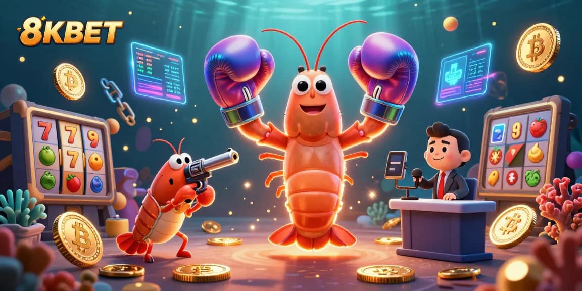 Engage with 8KBET in this vibrant casino illustration showcasing cryptocurrency excitement and action.