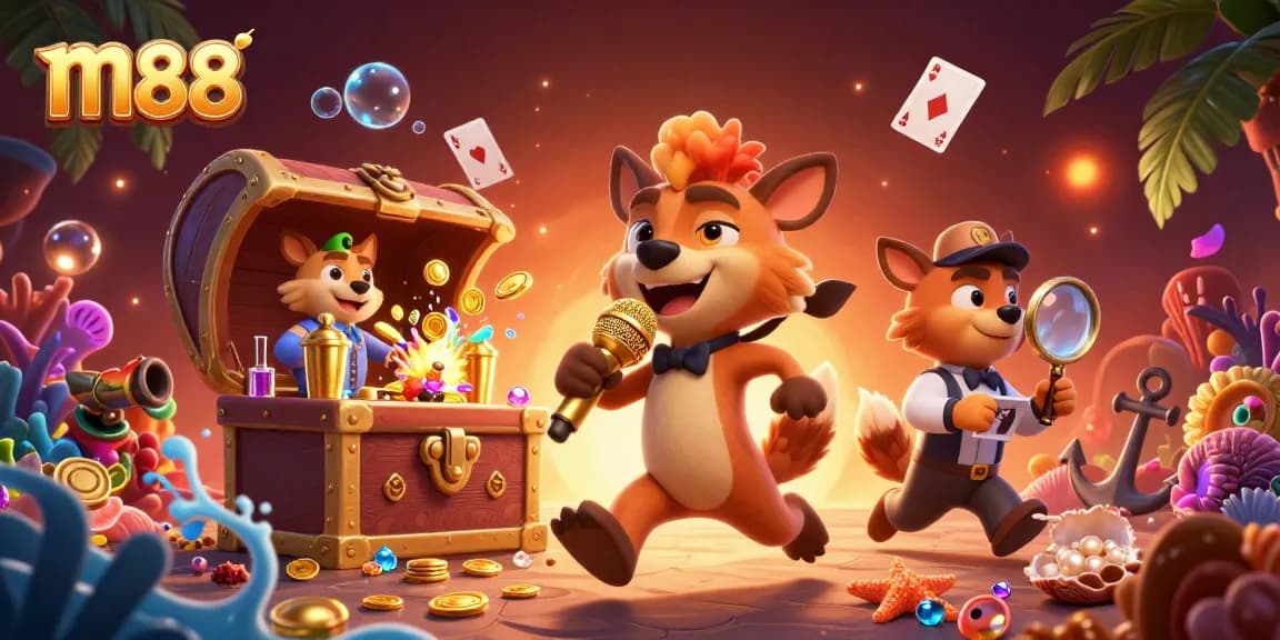 Experience the lively atmosphere at an m88 casino with hyena characters enjoying gaming fun.