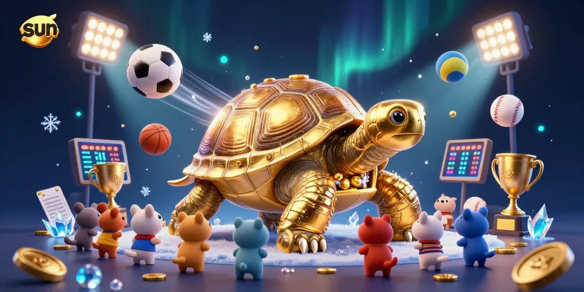 Engage with the exciting sun-themed casino adventure featuring a golden tortoise pinball machine and dynamic sports betting elements.