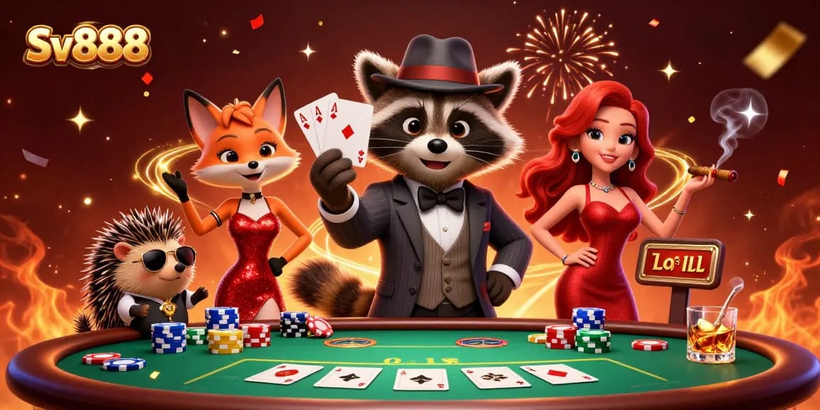 Experience thrilling poker action with Sv888's vibrant characters and captivating casino elements.