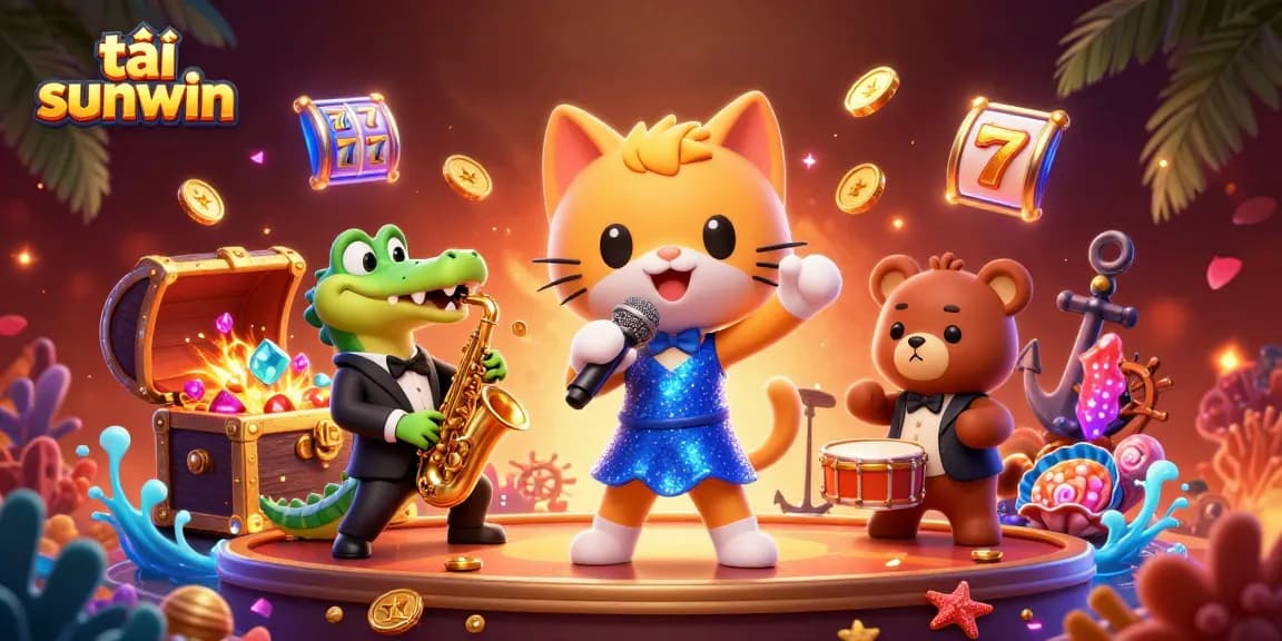 Experience excitement with tải sunwin at a vibrant casino scene featuring lively characters and colorful game elements.