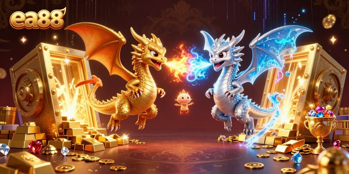 Experience thrilling gameplay with ea88 as gold and silver dragons showcase the excitement of online gambling.