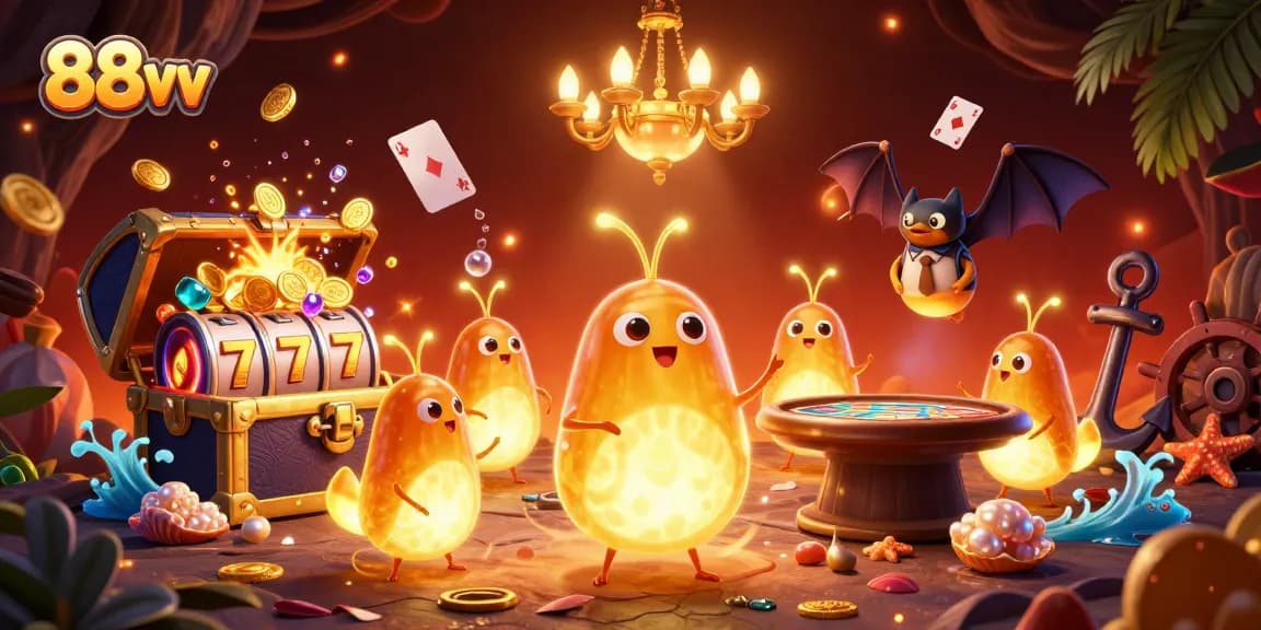 Experience the vibrant glow of 88vv in a lively cave casino, featuring bioluminescent glowworms.