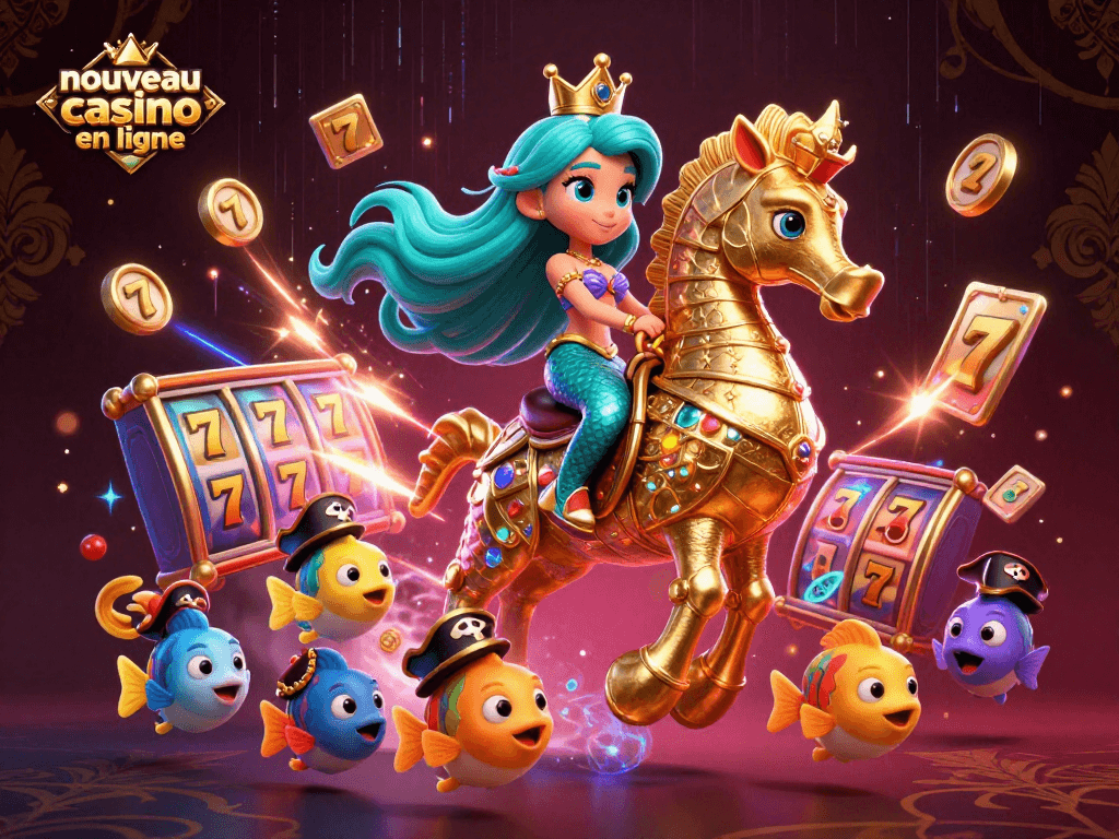 Jouez au nouveau casino en ligne avec la princesse sirène et ses amis poissons dans une scène colorée.