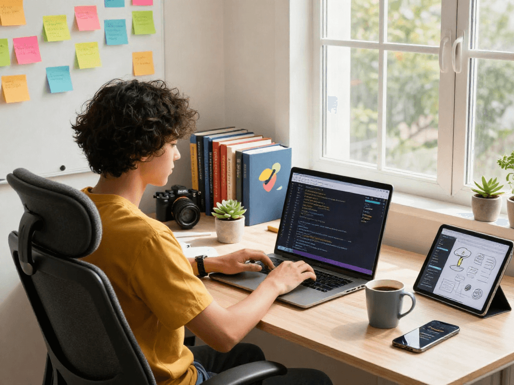 Download Pikashow Apk interface in a vibrant software development workspace.