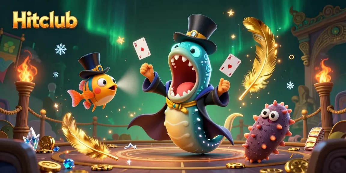 Hitclub's dynamic magic card performance scene featuring deep-sea creatures in a vibrant casino atmosphere.