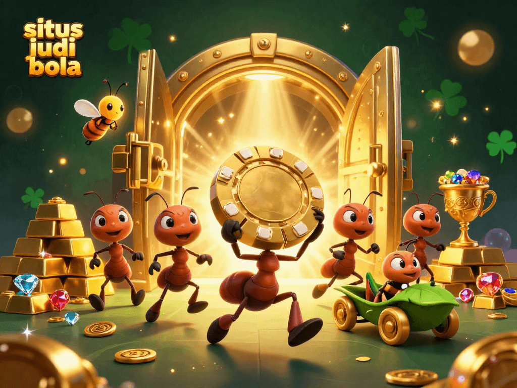 Engage in situs judi bola action with a team of ants running a heist on a giant poker chip
