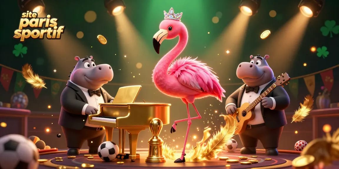 Pariez sur un site paris sportif avec des personnages cartoon, des éléments de paris sportifs et une ambiance festive.