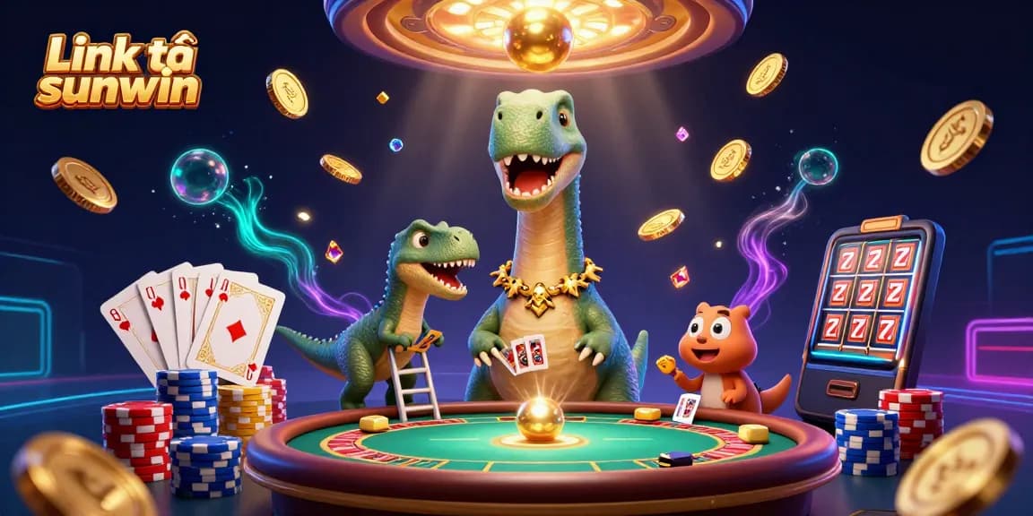 Engage with thrilling moments at Link tải sunwin, illustrated with vibrant casino elements and playful characters.