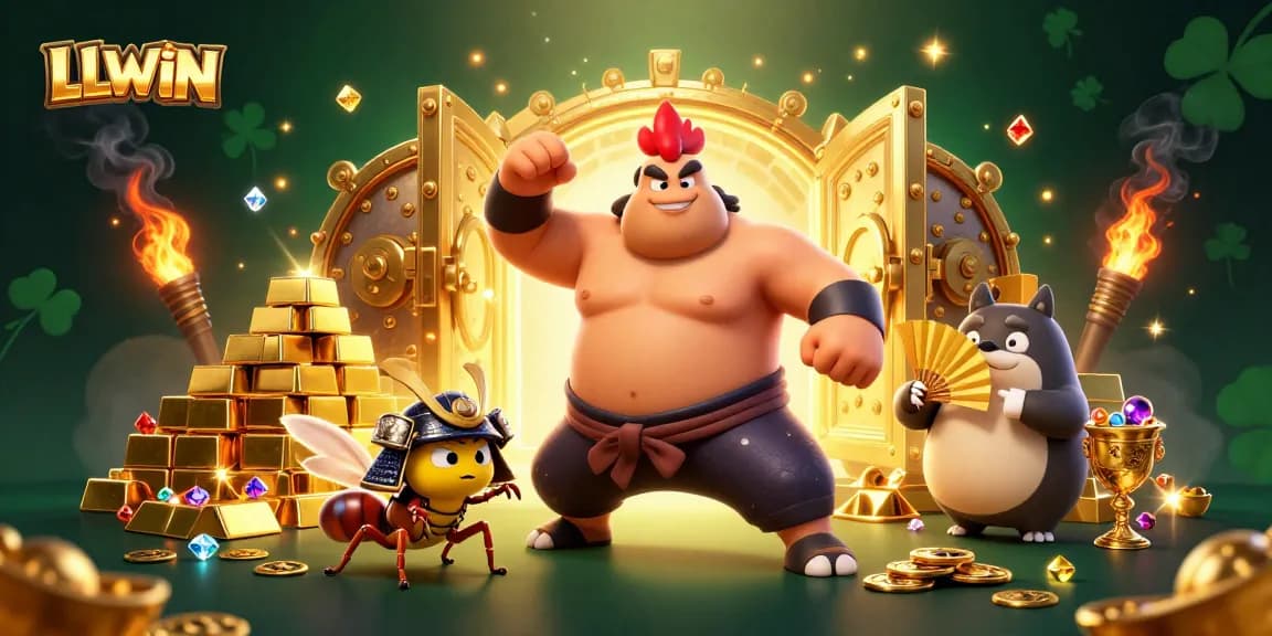 Experience the thrill of LLWIN with gaming icons amidst treasure and excitement
