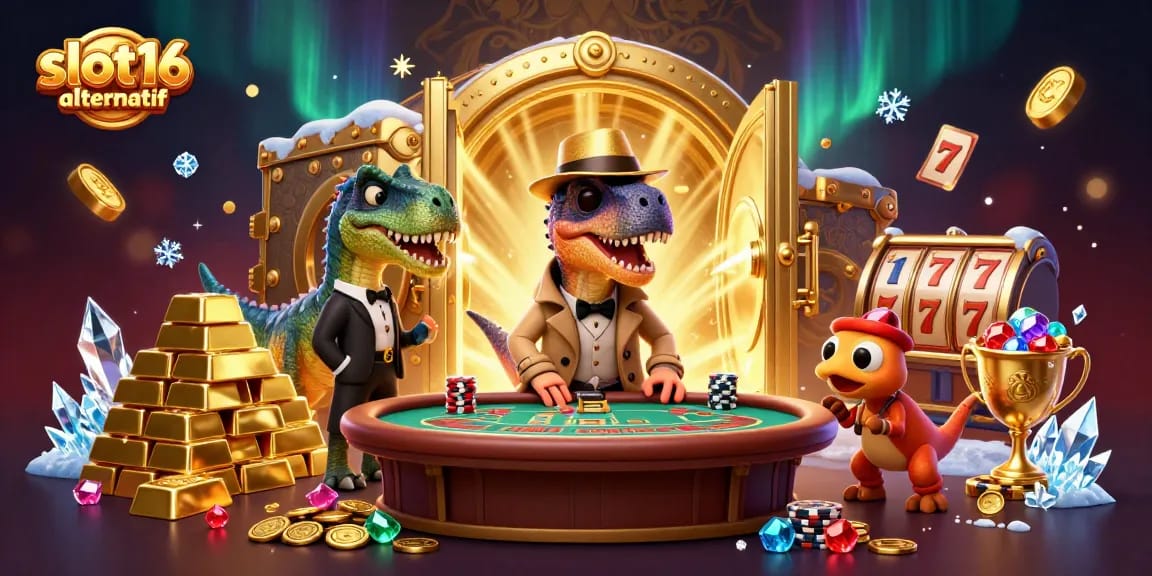 Spin the reels with slot16 alternatif as cartoon dinosaurs engage in a thrilling casino heist.