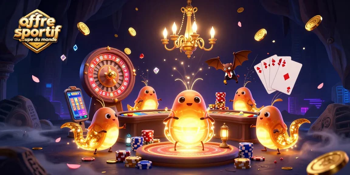 Jouer à l'offre paris sportif coupe du monde dans un casino animé avec des lucioles et un dealer chauve-souris