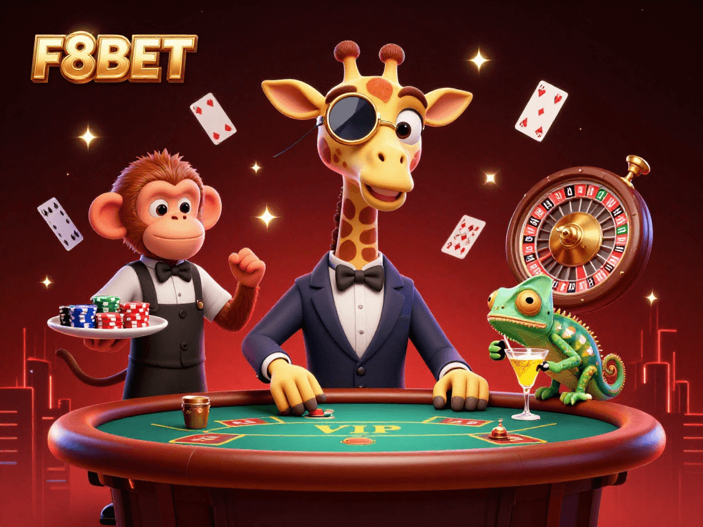 F8BET showcases the 3D casino experience with vibrant characters and dynamic gameplay elements.