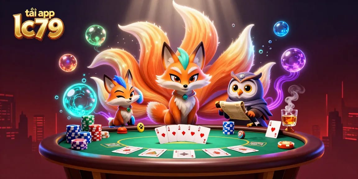 Trải nghiệm game bài hấp dẫn với tải app lc79 cùng bảng poker, nhiều chip và nhân vật trong không gian sống động