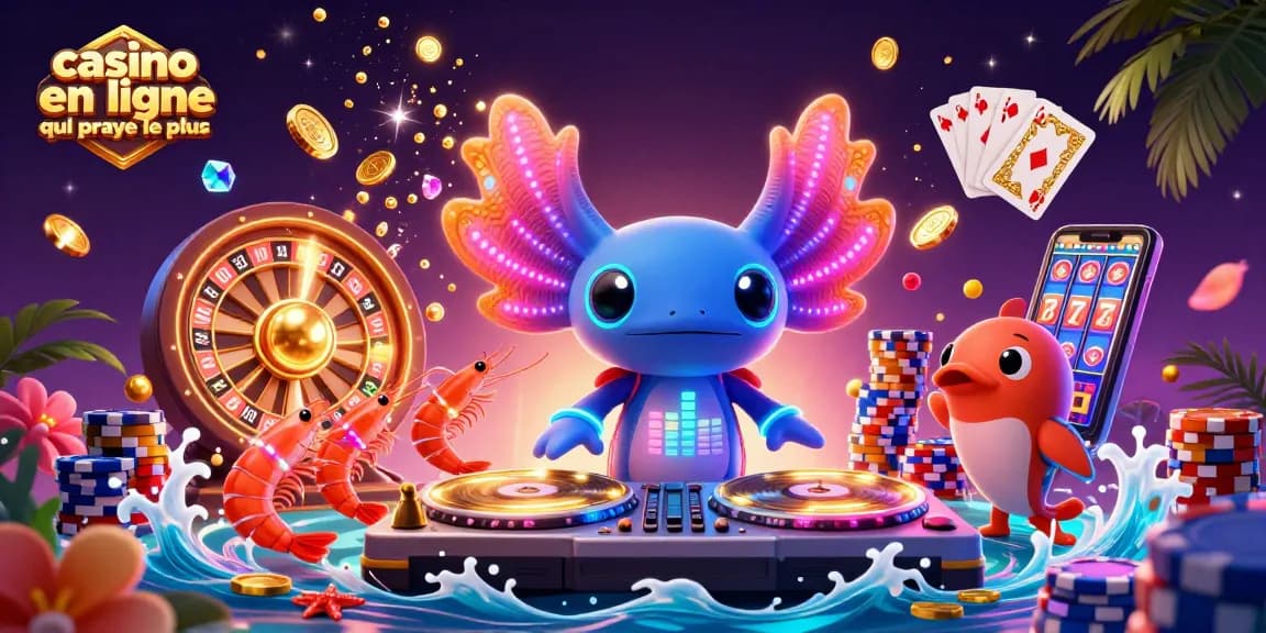 Illustrez le casino en ligne qui paye le plus avec un DJ axolotl et des éléments de jeu captivants.