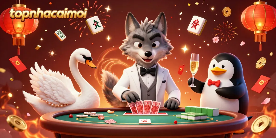 Experience the excitement of topnhacaimoi with vibrant casino characters celebrating at a baccarat table.