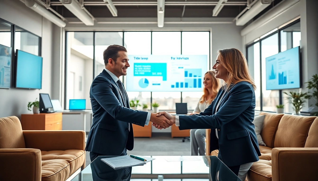 Engaging title insurance services consultation showing professionals assisting clients in an office.