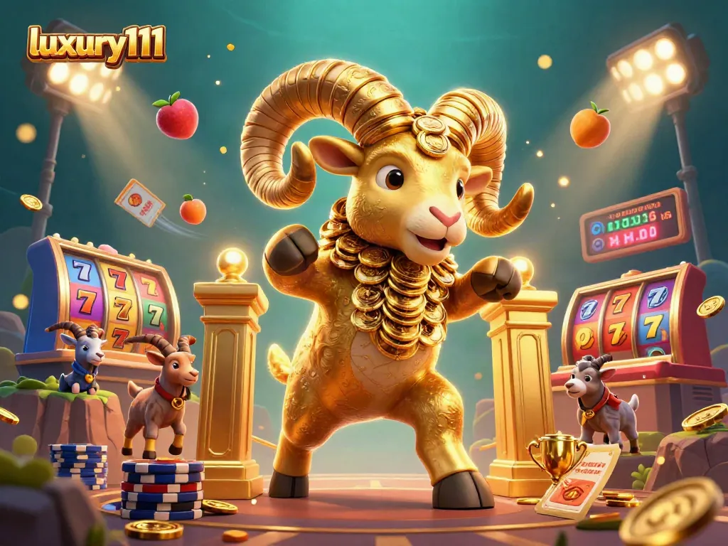 Engage with luxury111 as the golden ram charges through a vibrant casino world of thrilling slot games.