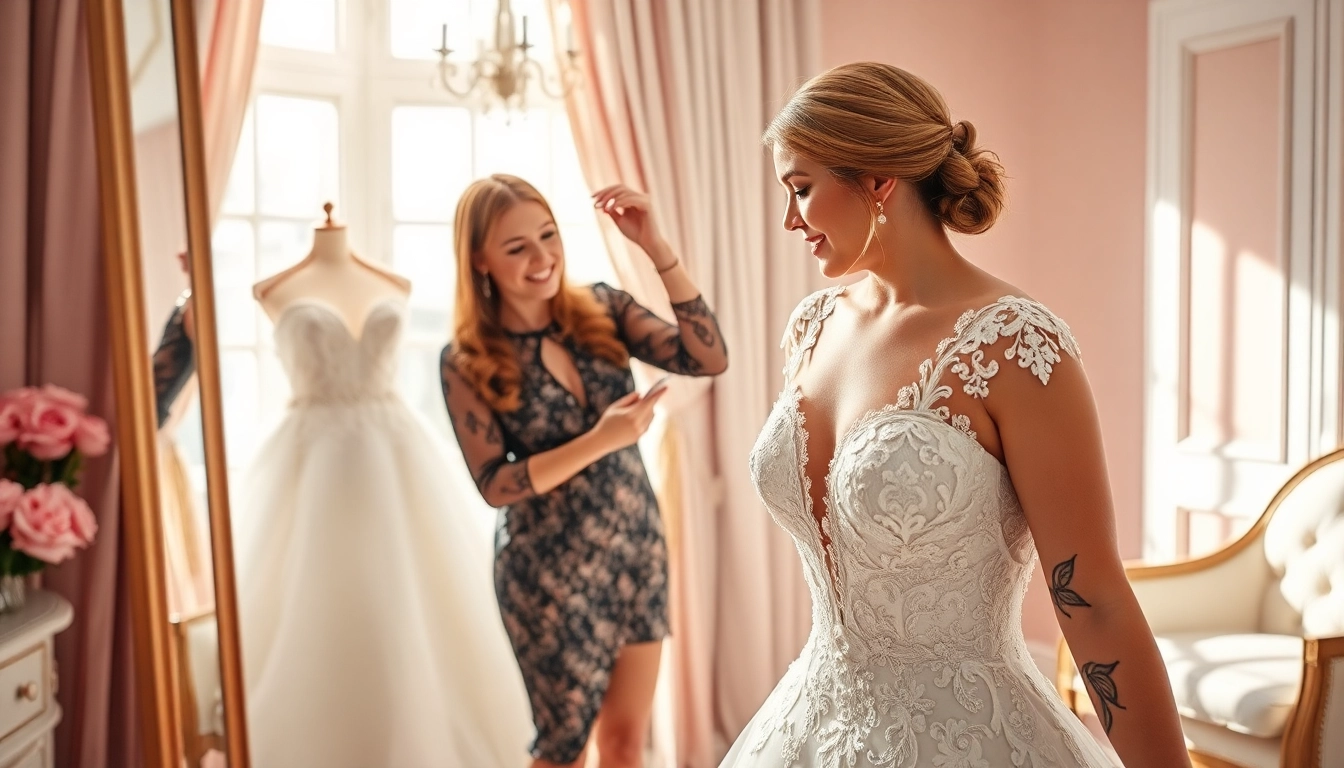 Bridal styling: un esperto stilista che aiuta una sposa a prepararsi per il giorno del matrimonio.