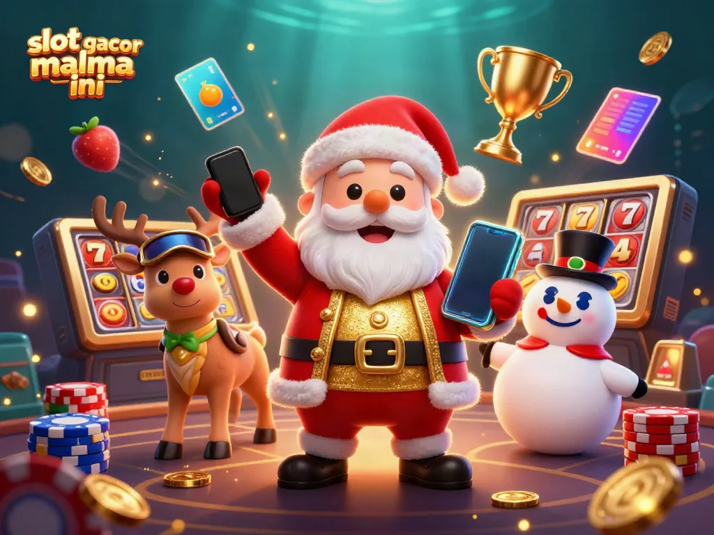 Experience the thrilling slot gacor malma ini adventure with Santa and friends amidst vibrant casino elements.