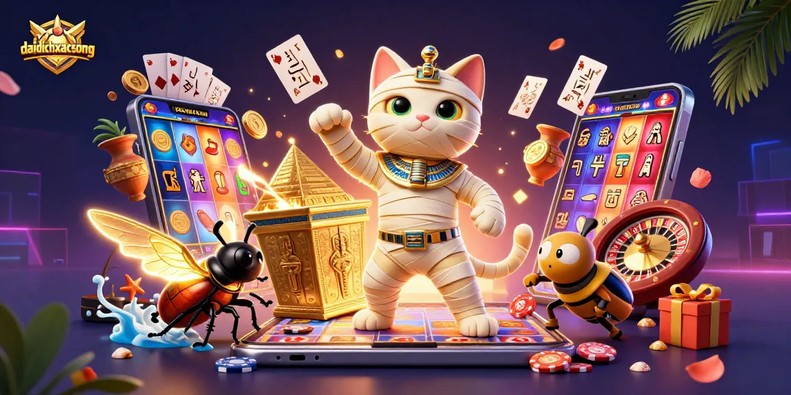 Experience the daidichxacsong sensation with a vibrant illustration of a mummy cat and gaming elements.
